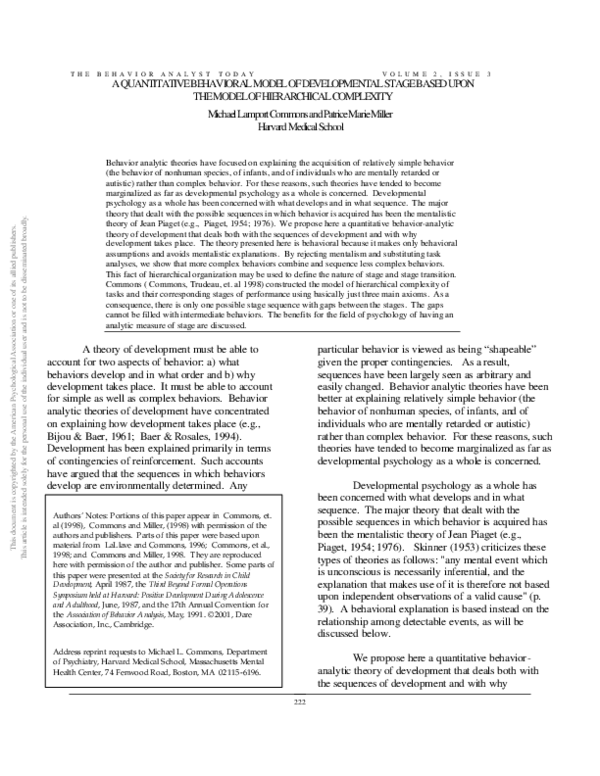 (PDF) A quantitative behavioral model of developmental stage based upon ...