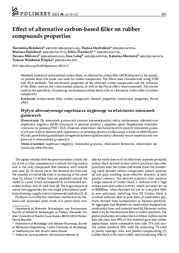 (PDF) Effect of alternative carbon-based filler on rubber compounds ...