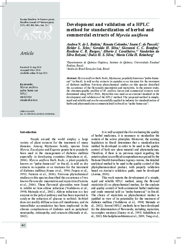 (PDF) Development and validation of a HPLC method for standardization ...