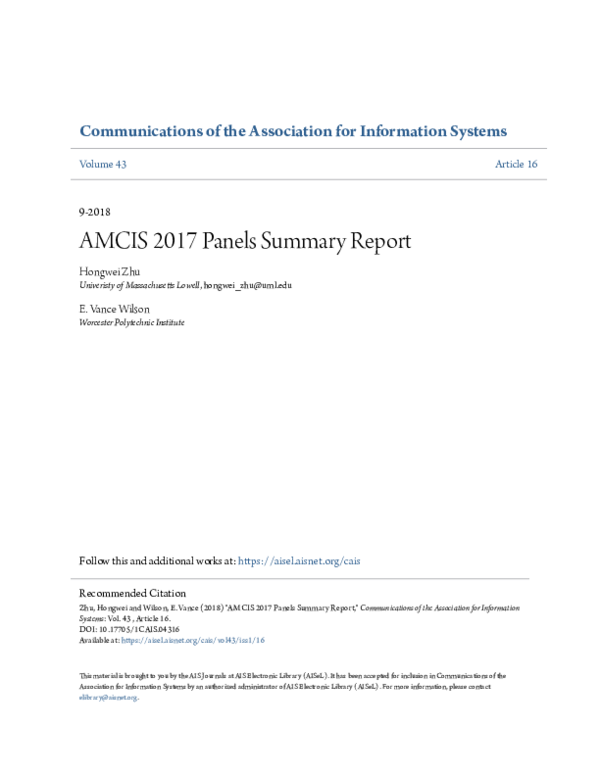 (PDF) AMCIS 2017 Panels Summary Report