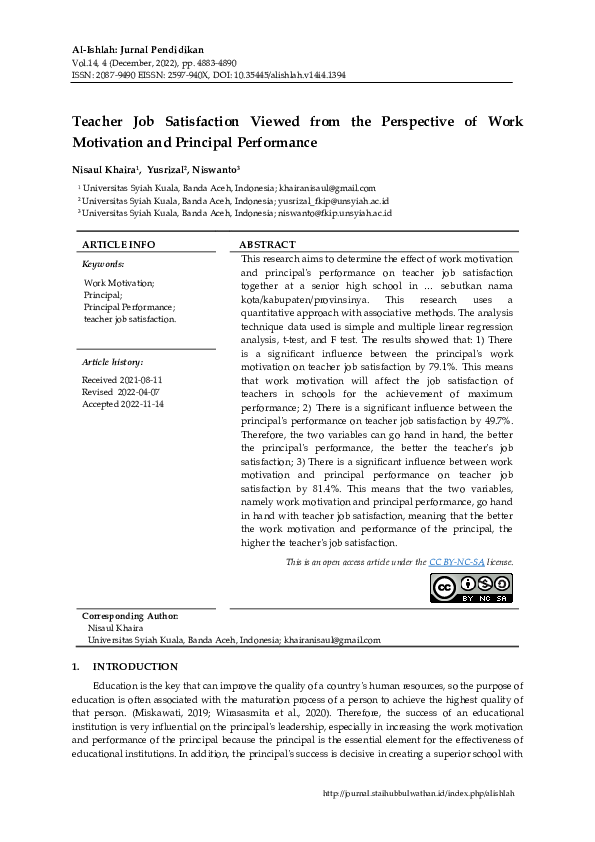 (PDF) Teacher job satisfaction viewed from the perspective of work ...