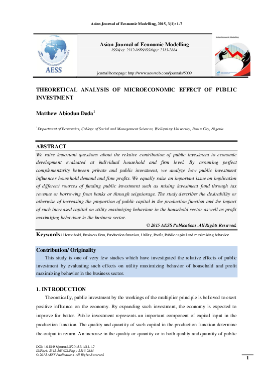 (PDF) Theoretical Analysis of Microeconomic Effect of Public Investment