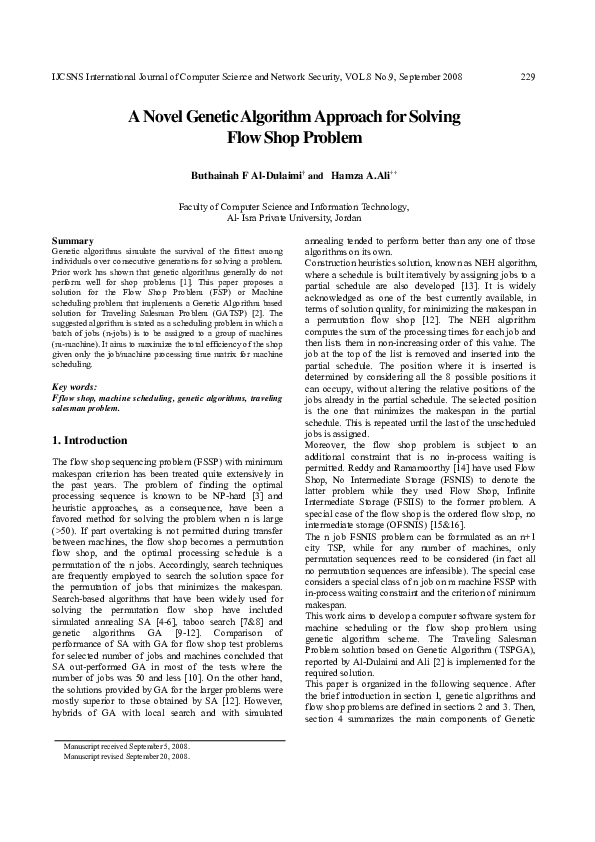 (PDF) A Novel Genetic Algorithm Approach for Solving Flow Shop Problem