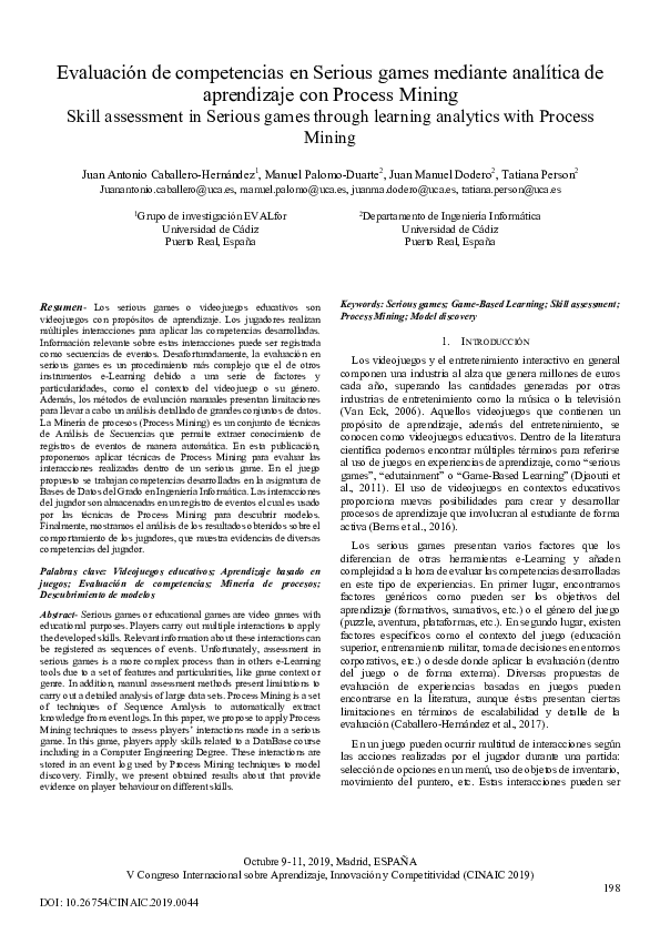 (PDF) Skill assessment in learning experiences based on serious games ...