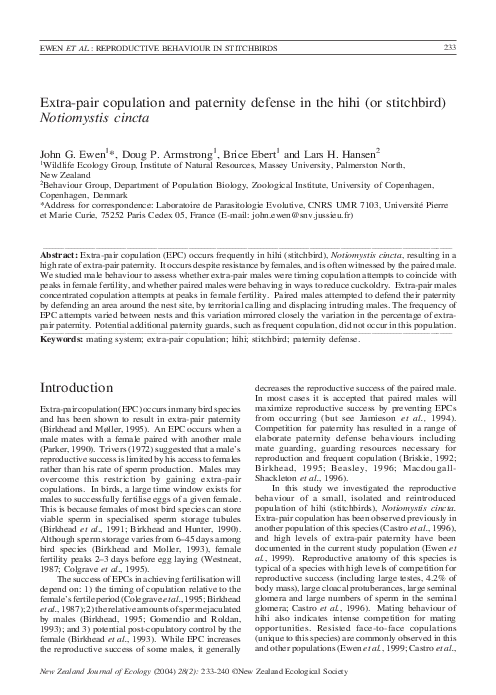 (PDF) Extra-pair copulation and paternity defense in the hihi (or ...
