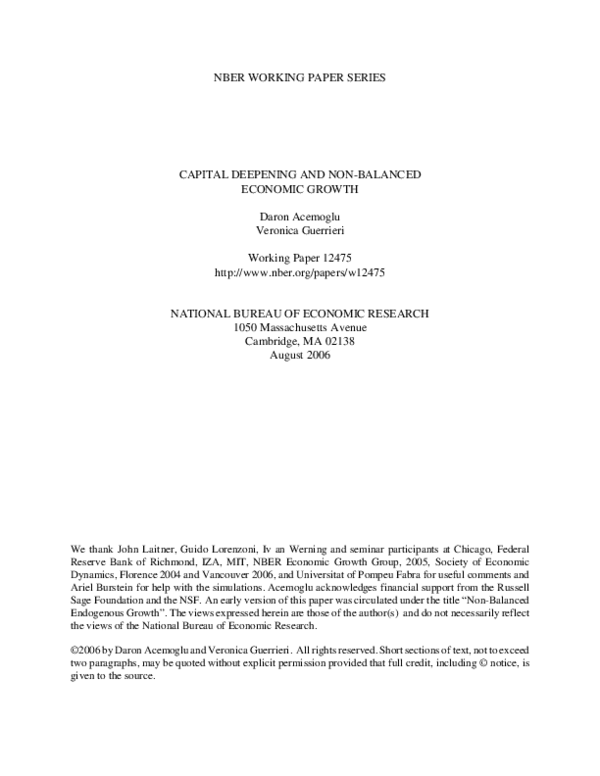 (PDF) Capital Deepening and Nonbalanced Economic Growth