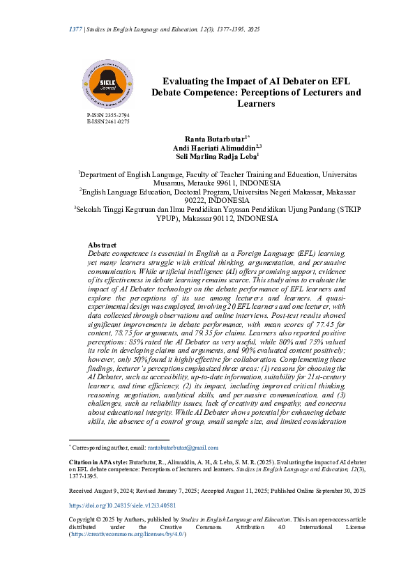 (PDF) Evaluating the Impact of AI Debater on EFL Debate Competence ...