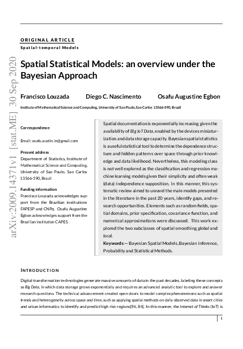 (PDF) Spatial Statistical Models: an overview under the Bayesian Approach