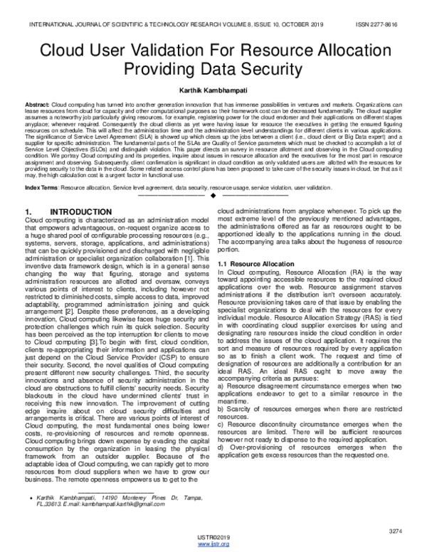 (PDF) Cloud User Validation For Resource Allocation Providing Data Security