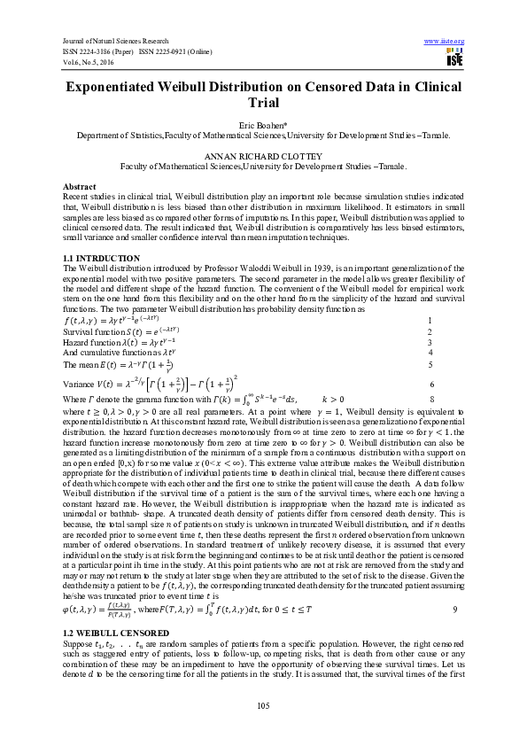 (PDF) Exponentiated Weibull Distribution on Censored Data in Clinical Trial