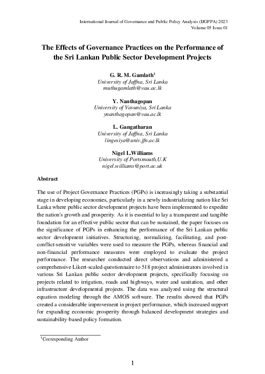 (PDF) The Effects of Governance Practices on the Performance of the Sri ...