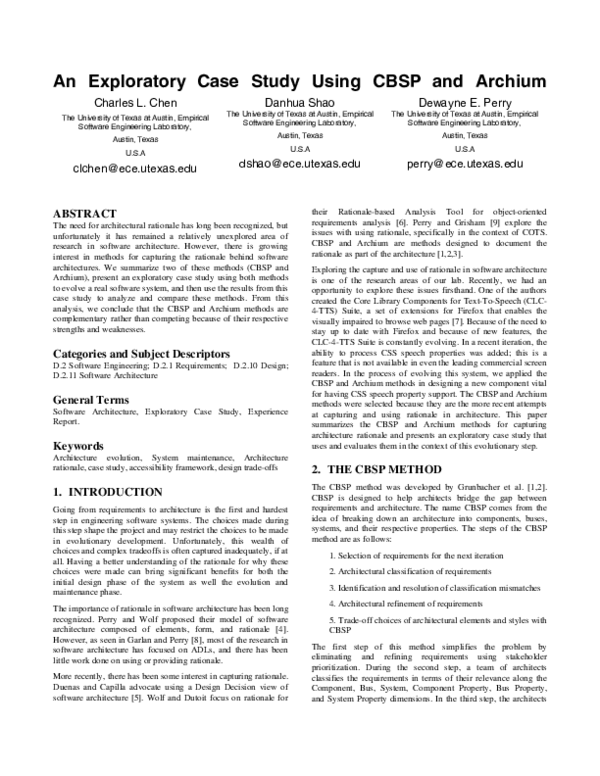 (PDF) An Exploratory Case Study Using CBSP and Archium