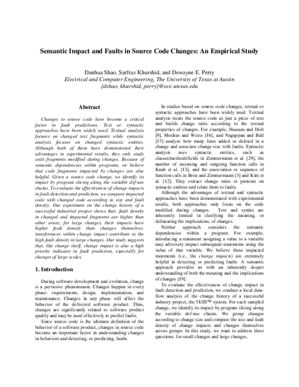 (PDF) Semantic Impact and Faults in Source Code Changes: An Empirical Study