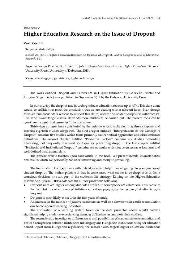 (PDF) Higher Education Research on the Issue of Dropout
