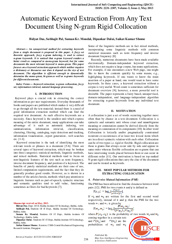 (PDF) Automatic Keyword Extraction From Any Text Document Using N-gram ...
