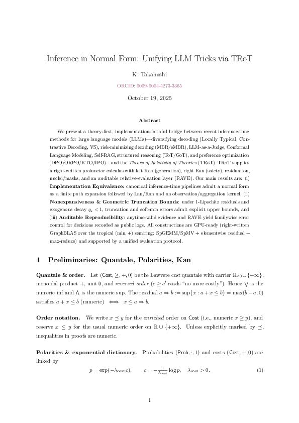 (PDF) Inference in Normal Form: Unifying LLM Tricks via TRoT