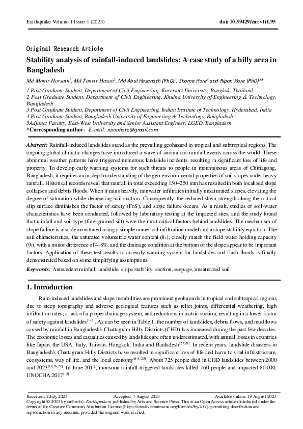 (PDF) Stability analysis of rainfall-induced landslides: A case study ...
