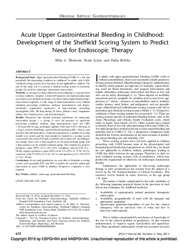 (PDF) Acute Upper Gastrointestinal Bleeding in Childhood: Development ...