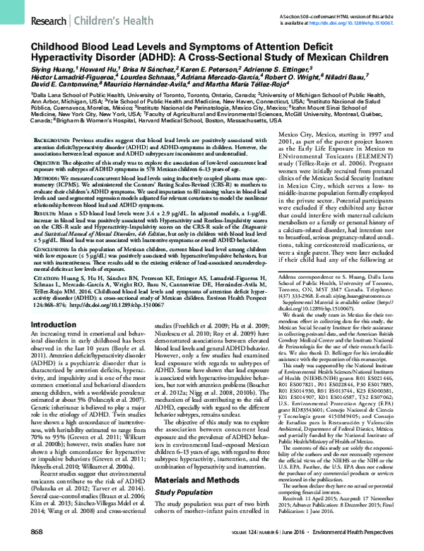 (PDF) Childhood Blood Lead Levels and Symptoms of Attention Deficit ...