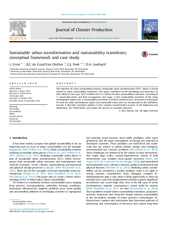 (PDF) Sustainable urban transformation and sustainability transitions ...
