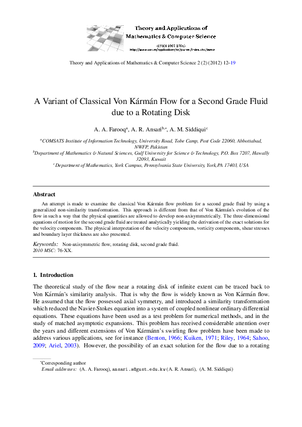 (PDF) A variant of classical von Kármán flow for a second grade fluid ...