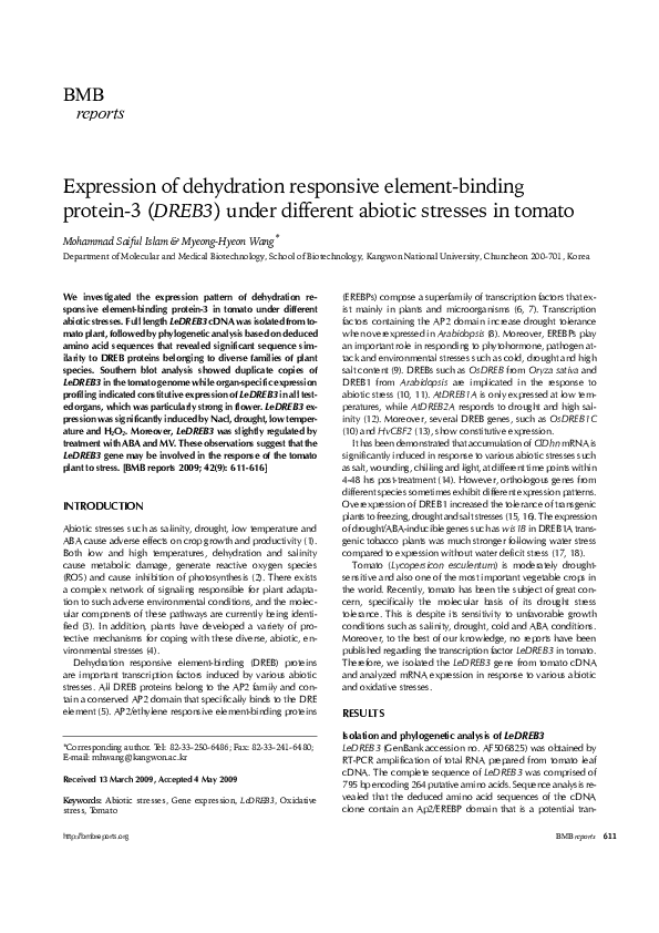 (PDF) Expression of dehydration responsive element-binding protein-3 ...