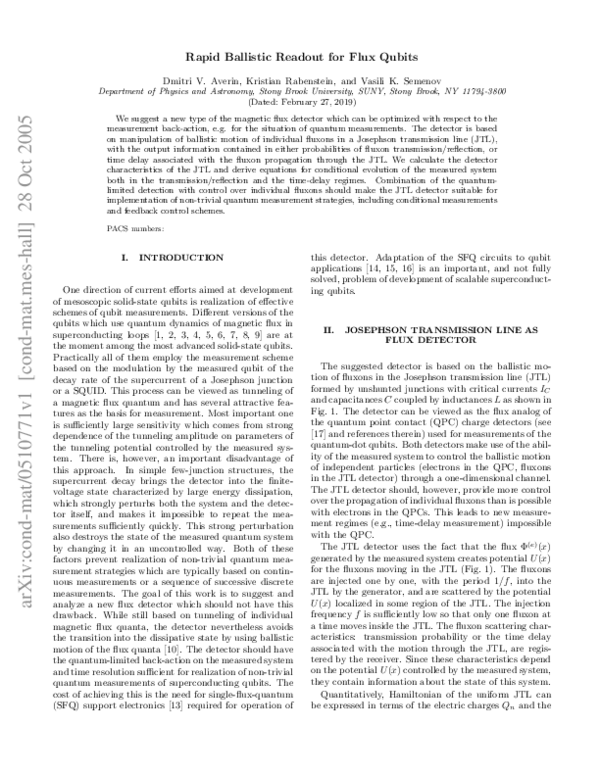 (PDF) Rapid ballistic readout for flux qubits