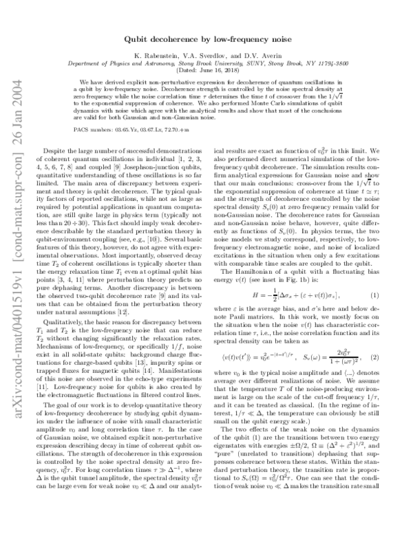 (PDF) Qubit decoherence by Gaussian low-frequency noise