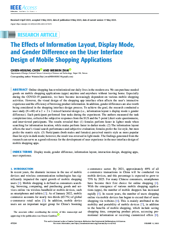 (PDF) The Effects of Information Layout, Display Mode, and Gender ...