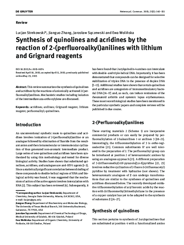(PDF) Synthesis of quinolines and acridines by the reaction of 2 ...