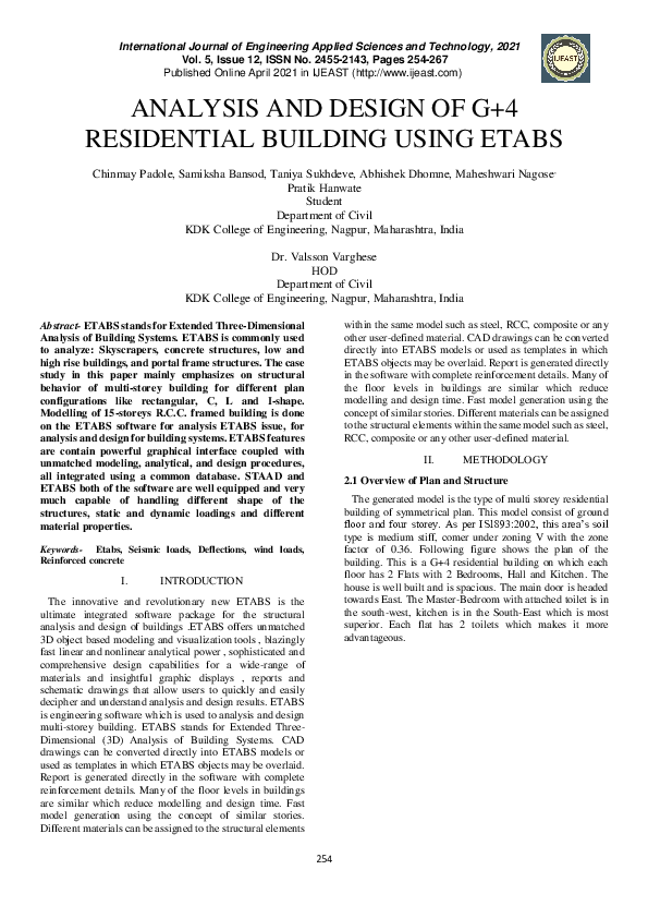 (PDF) Analysis and Design of G+4 Residential Building Using Etabs