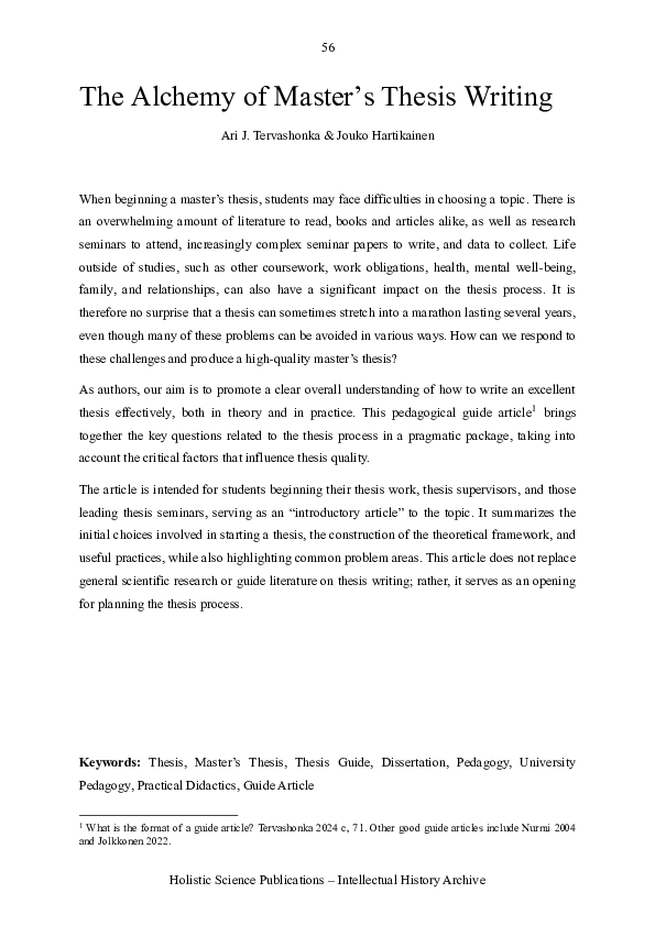 (PDF) The Alchemy of Master’s Thesis Writing