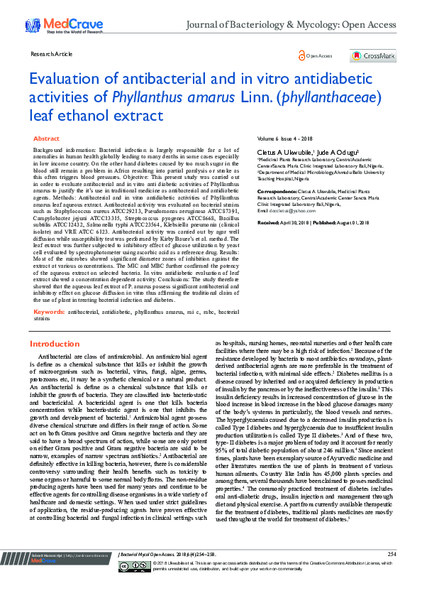 (PDF) Evaluation of antibacterial and in vitro antidiabetic activities ...