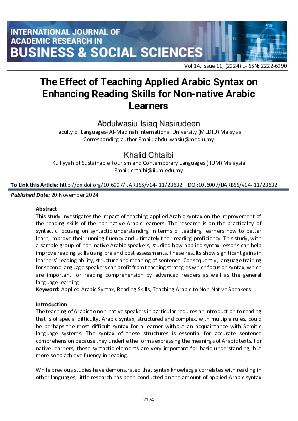 (PDF) The Effect of Teaching Applied Arabic Syntax on Enhancing Reading ...