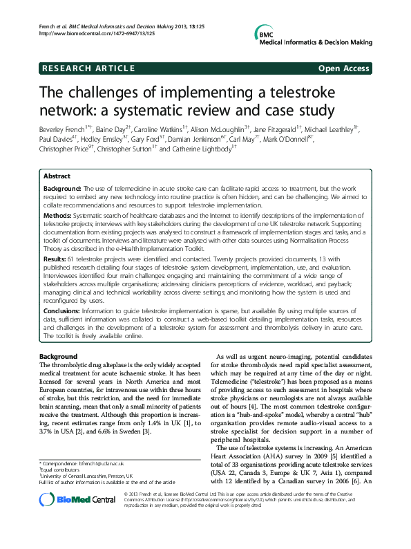 (PDF) The challenges of implementing a telestroke network: a systematic ...