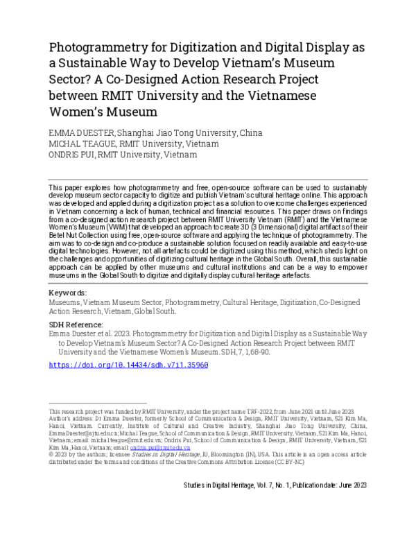 (PDF) Photogrammetry for Digitization and Digital Display as a ...