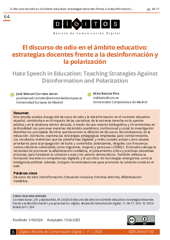 (PDF) El discurso de odio en el ámbito educativo: estrategias docentes ...