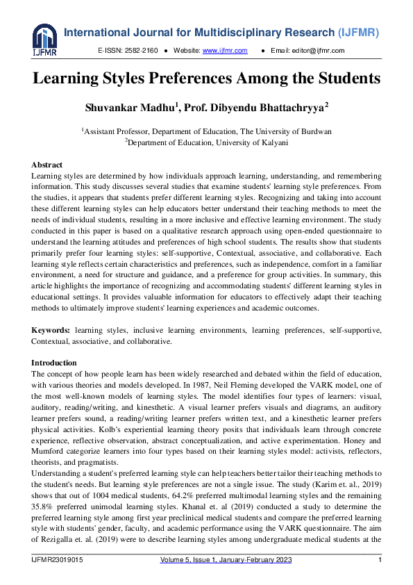 (PDF) Learning Styles Preferences among the Students