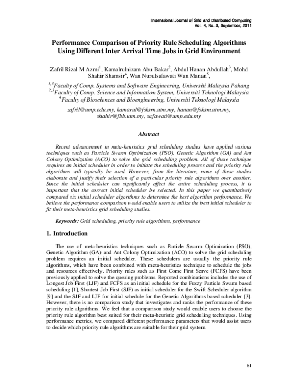 (PDF) Performance Comparison of Priority Rule Scheduling Algorithms ...