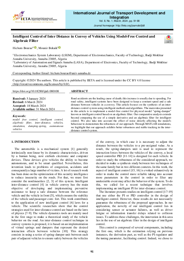 (PDF) Intelligent Control of Inter Distance in Convoy of Vehicles Using ...