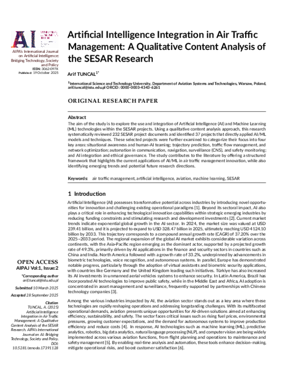 (PDF) Artificial Intelligence Integration in Air Traffic Management: A ...