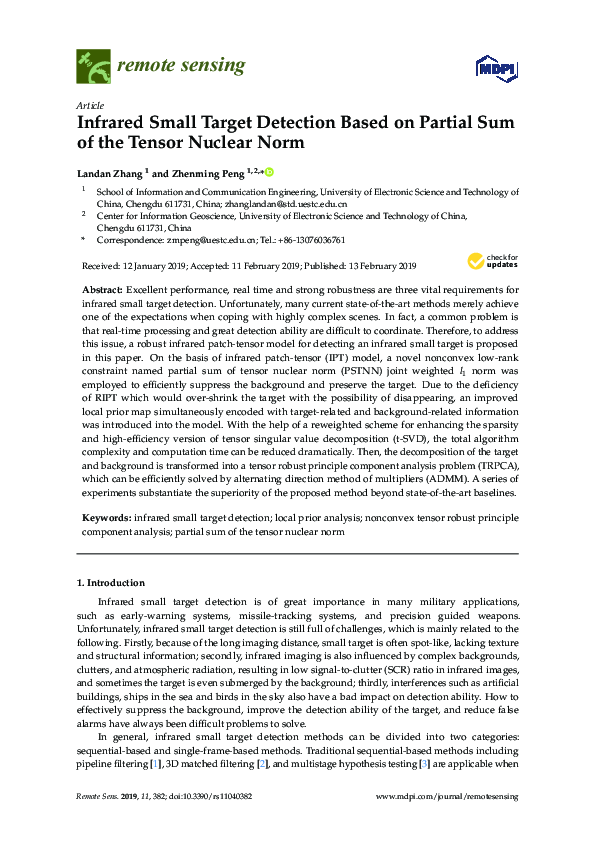 (PDF) Infrared Small Target Detection Based on Partial Sum of the ...