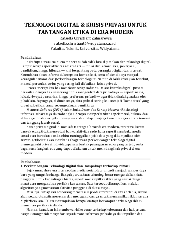(PDF) TEKNOLOGI DIGITAL & KRISIS PRIVASI UNTUK TANTANGAN ETIKA DI ERA ...