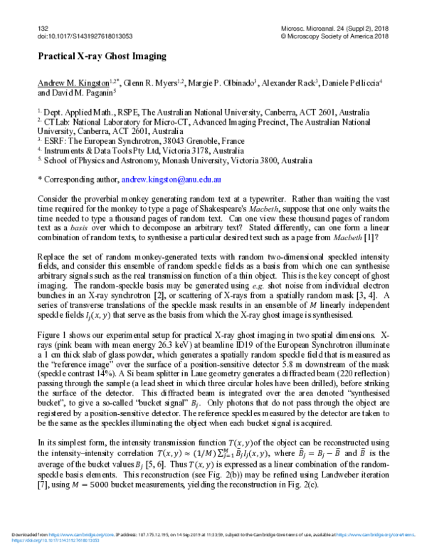 (PDF) Practical X-ray Ghost Imaging