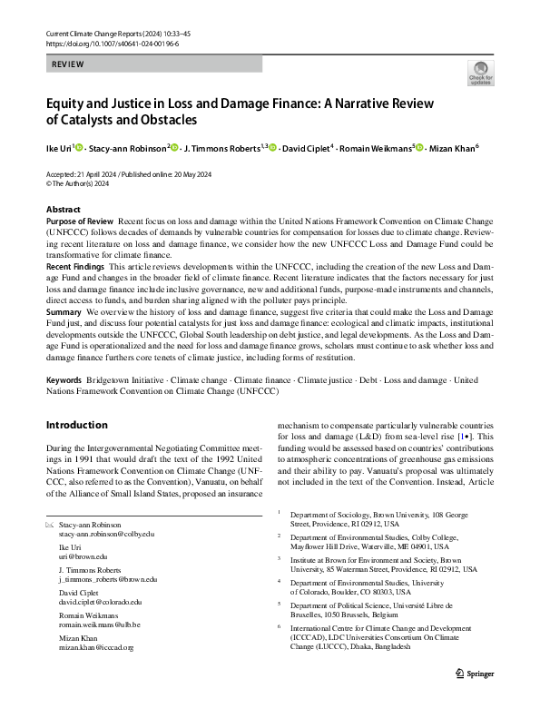 (PDF) Equity and Justice in Loss and Damage Finance: A Narrative Review ...
