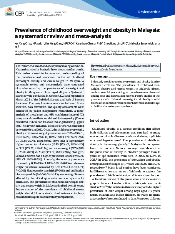 (PDF) Prevalence of childhood overweight and obesity in Malaysia: a ...