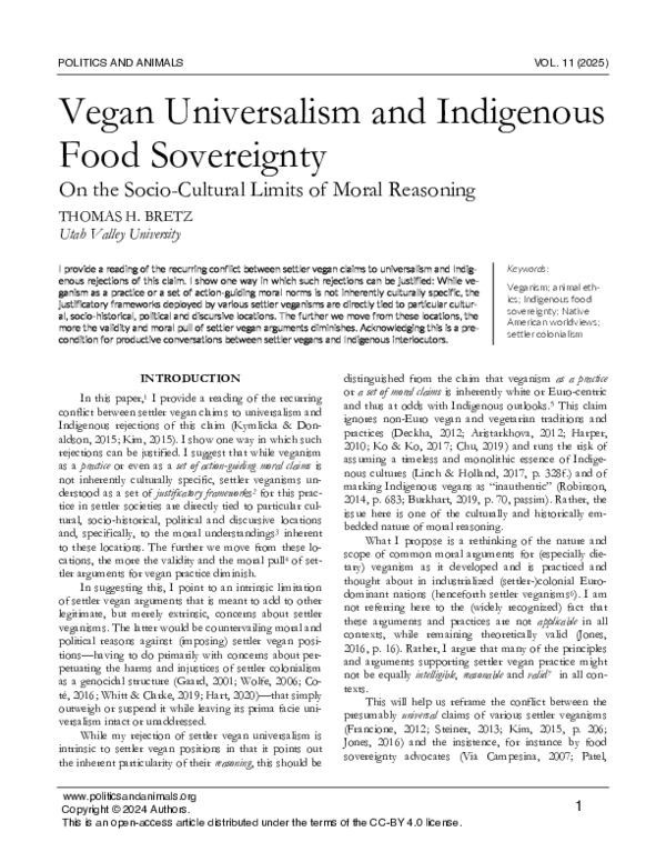 (PDF) Vegan Universalism and Indigenous Food Sovereignty On the Socio ...