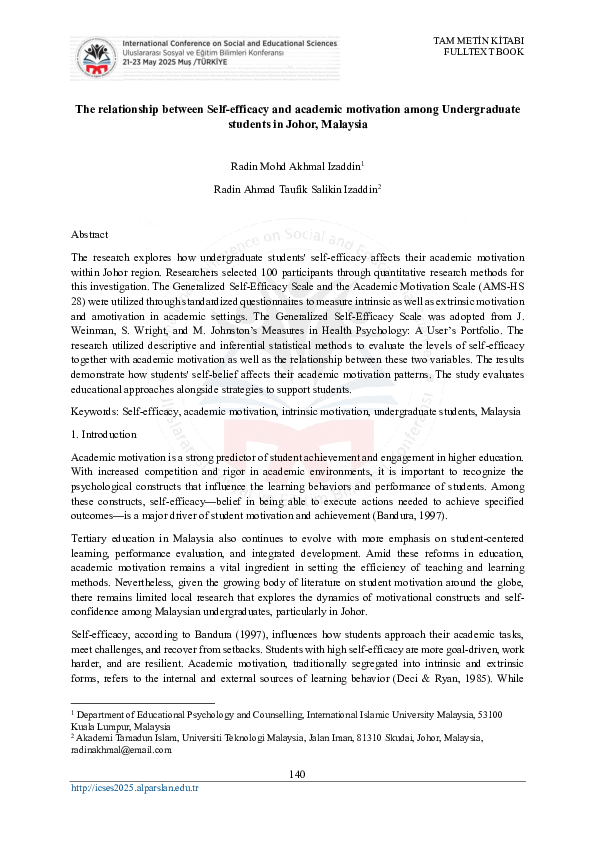 (PDF) The relationship between Self-efficacy and academic motivation ...