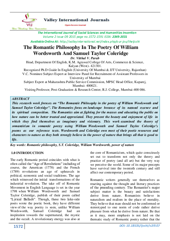 (PDF) The Romantic Philosophy In The Poetry Of William Wordsworth And ...