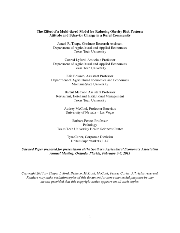 (PDF) The Effect of a Multi-tiered Model for Reducing Obesity Risk ...